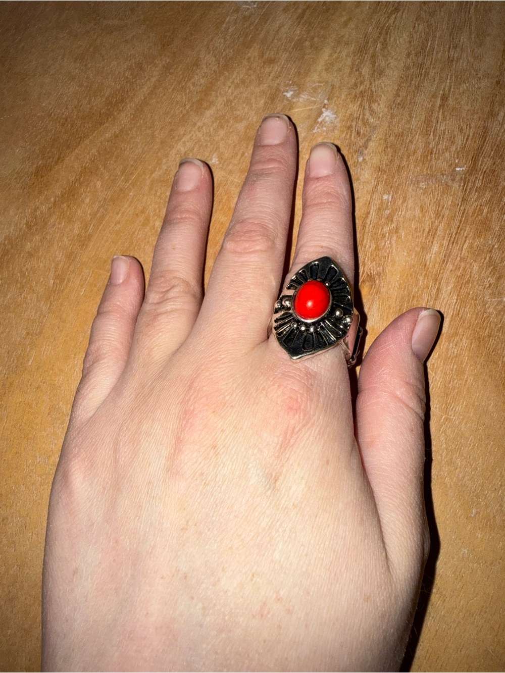 Vintage-Style Red Stone Silver Ring